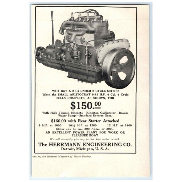 1915 Print Ad Herrmann Engineering Co Small Aristocrat 9-12 HP 4 Cycle Motor! - Picture 1 of 2